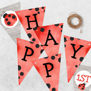 Waterverf lieveheersbeestje happy birthday bunting vlaggetjes