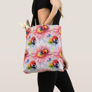 Waterverf Lieveheersbeestjes op bloemen Draagtas