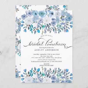 Waterverf Light Blue Floral Bridal Luncheon Kaart