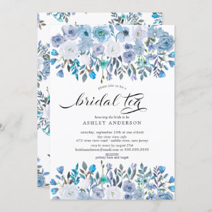 Waterverf Light Blue Floral Bridal Tea Kaart