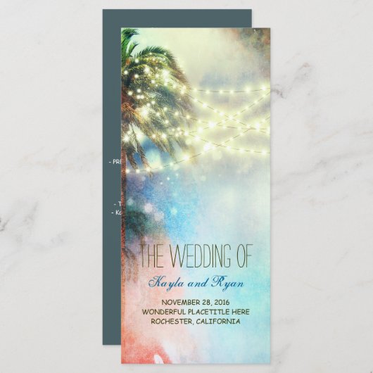 Waterverf Lights Palms Beach Wedding Programma's (Voorkant / Achterkant)