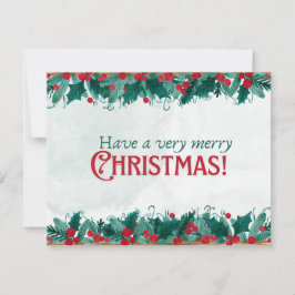 Waterverf lijst van bessen en groen Kerst Feestdagenkaart