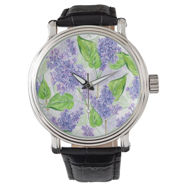 Waterverf lila bloemen horloge (Voorkant)