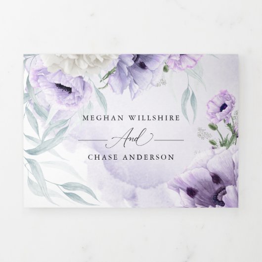 Waterverf Lila bloemen IN ÉÉN WEDING Drieluik Uitnodiging (Cover)