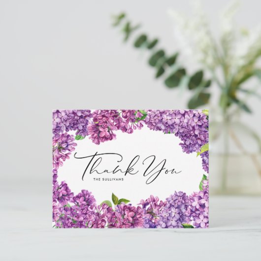 Waterverf Lila Bloemen Lijst Botanisch Dank u Briefkaart (Staand voorkant)