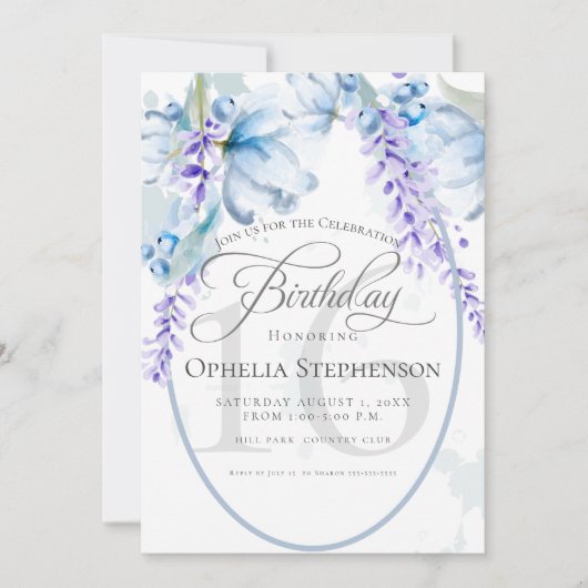 Waterverf Lila-Dusty Blue Milestone Birthday Kaart (Voorkant)