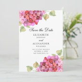 Waterverf lila. Fuchsia bloemen. Roze floraal Save The Date (Staand voorkant)