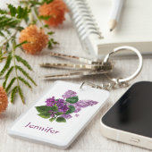 Waterverf Lila Tuinbloem Custom Name Sleutelhanger (Voorkant Rechts)