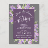Waterverf Lilacs Boho Bruiloft Save the Date Grey Aankondigingskaart (Voorkant)