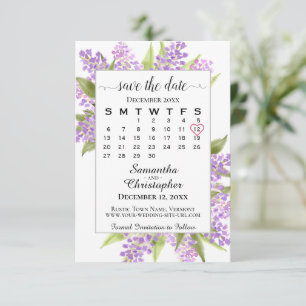 Waterverf Lilacs & Calendar Elegant Boho Wedding Save The Date