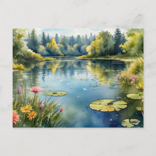 Waterverf Lily Pond, Bos, Natuur Briefkaart