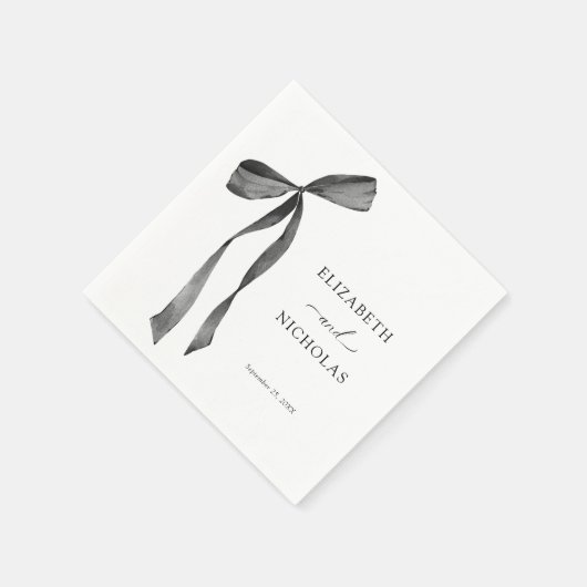 Waterverf lint boog zwart-wit bruiloft servet (Hoek)