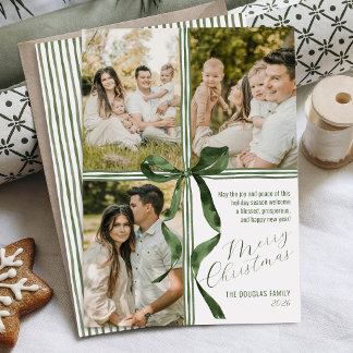 Waterverf Lint Groen Boog Moderne Foto Kerstmis Feestdagenkaart