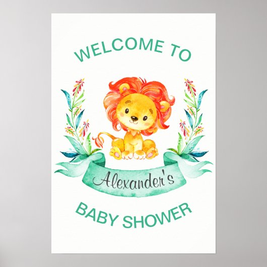 Waterverf Lion Boy Baby shower Poster (Voorkant)