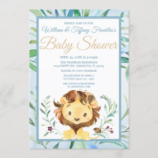 Waterverf Lion Boy's Blue Baby shower Kaart