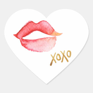 Waterverf Lips & Gold Foil XOXO Hart Sticker