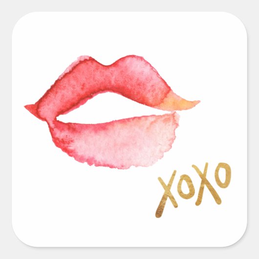 Waterverf Lips & Gold Foil XOXO Vierkante Sticker (Voorkant)