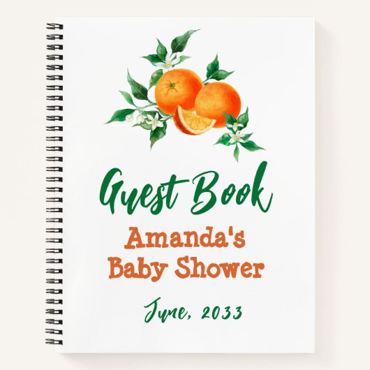 Waterverf Little Cutie Oranje Baby shower Guest Notitieboek (Voorkant)