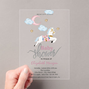 Waterverf Little Pony Roze Baby Shower Acryl Uitnodigingen