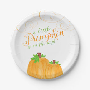Waterverf Little Pumpkin Herfst Baby shower Papieren Bordje