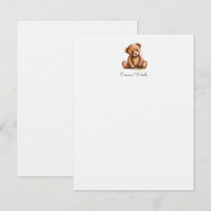 Waterverf Little Teddy Bear gepersonaliseerd Notitiekaartje
