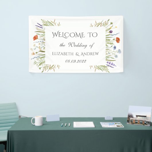 Waterverf Little Wildflower Meadow Lijst Wedding Spandoek (Beurs)