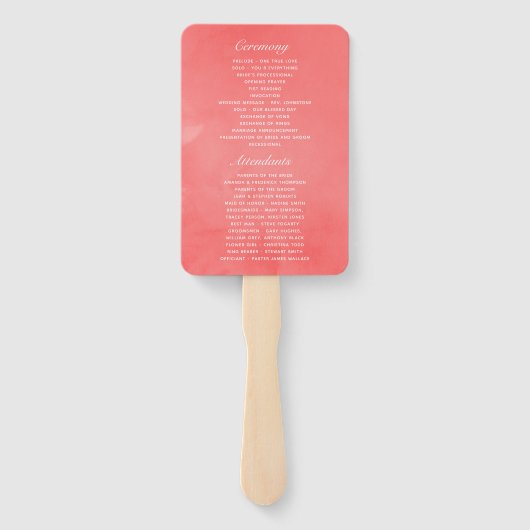 Waterverf Living Coral Beach Wedding Programme Handwaaier (Achterkant)