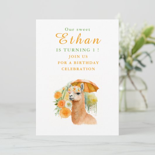 Waterverf Llama Alpaca - Verjaardagsuitnodiging Ka Kaart (Staand voorkant)