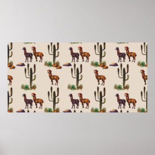 Waterverf llama alpaca wild naadloos patroon poster
