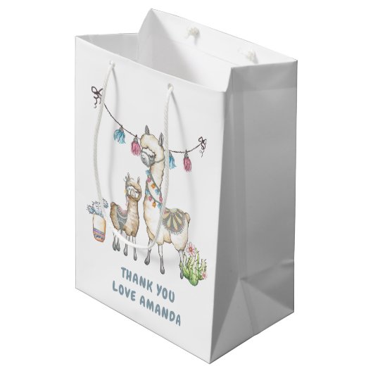 Waterverf Llama, Baby shower met thema Medium Cadeauzakje (Voorkant Gekanteld)