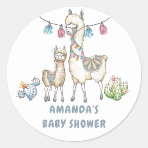 Waterverf Llama, Baby shower met thema Ronde Sticker