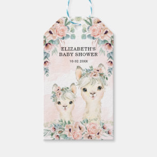 Waterverf Llama Blush Bloemenmeisje Baby shower Cadeaulabel