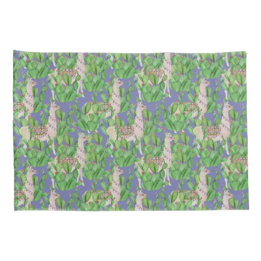 Waterverf Llama en Catus Pattern Kussensloop (Achterkant-Rechts)