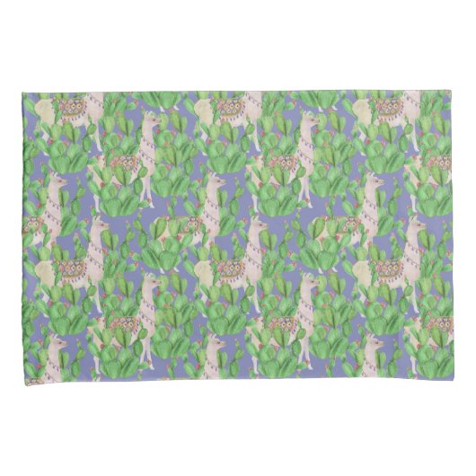 Waterverf Llama en Catus Pattern Kussensloop (Voorkant-Rechts)