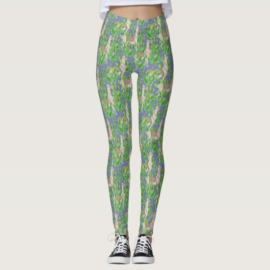 Waterverf Llama en Catus Pattern Leggings (Voorkant)