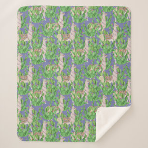 Waterverf Llama en Catus Pattern Sherpa Deken