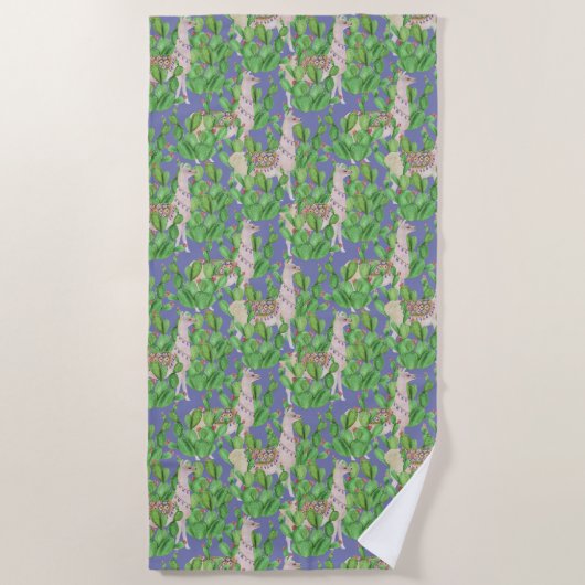 Waterverf Llama en Catus Pattern Strandlaken (Voorkant)