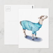 Waterverf Llama in blauwe trui Briefkaart (Voorkant / Achterkant)