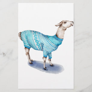 Waterverf Llama in blauwe trui Briefpapier