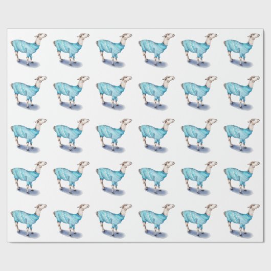 Waterverf Llama in blauwe trui Cadeaupapier (Vlak)
