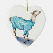 Waterverf Llama in blauwe trui Keramisch Ornament (Rechts)