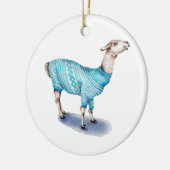 Waterverf Llama in blauwe trui Keramisch Ornament (Links)
