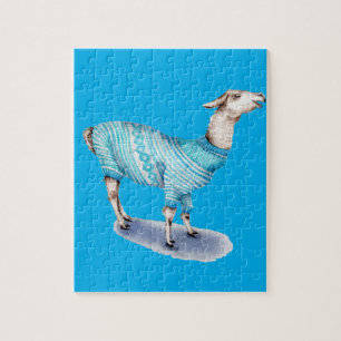 Waterverf Llama in blauwe trui Legpuzzel