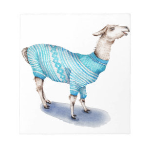 Waterverf Llama in blauwe trui Notitieblok