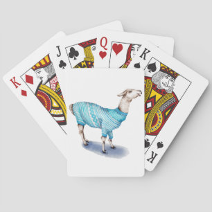 Waterverf Llama in blauwe trui Speelkaarten