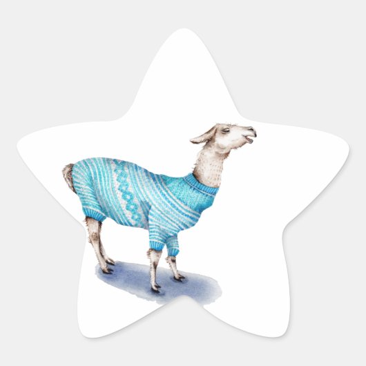 Waterverf Llama in blauwe trui Ster Sticker (Voorkant)