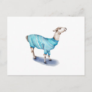 Waterverf Llama in Blue Sweater Briefkaart