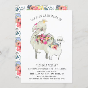 Waterverf Llama Mamma Baby shower Invitation Kaart