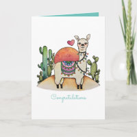 Waterverf Llama met cactus