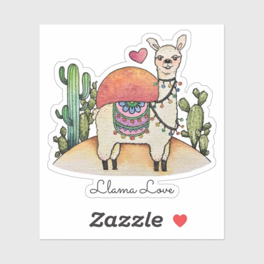 Waterverf Llama met cactus Sticker (Vel)